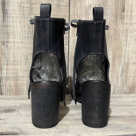 Free People City Of Lights Black Open Toe Lace Up Back Cut Out Heel Boots Sz 10 - Picture 11 of 16